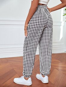 Gingham Pattern Carrot Trousers - Black and White - View 2