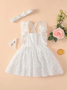 Bebé Vestido pichi ribete con fruncido schiffy con diadema - Blanco - Ver 1