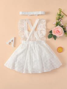 Bebé Vestido pichi ribete con fruncido schiffy con diadema - Blanco - Ver 2