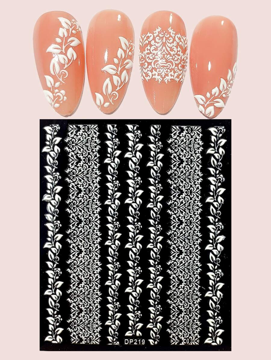 1 tấm Họa Tiết Hoa Móng Tay Nghệ Thuật Miếng Dán Miếng Dán Móng Tay DIY - trắng - Xem 1