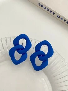 幾何耳墜 - 寶藍色 - 查看 2