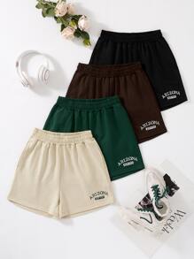 SHEIN Unity 4pcs Letter Graphic Slant Pockets Shorts - Multicolor - View 1