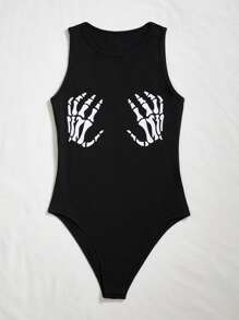 Flirla Skeleton Hand Print Tank Bodysuit