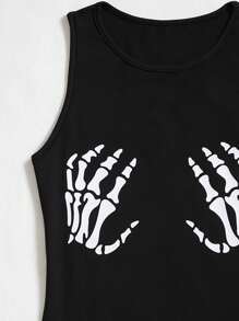 Flirla Skeleton Hand Print Tank Bodysuit
