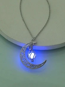 Vòng cổ mặt dây chuyền sáng tạo One Purple Night Luminous Moon & Cyclone - Bạc - Xem 1