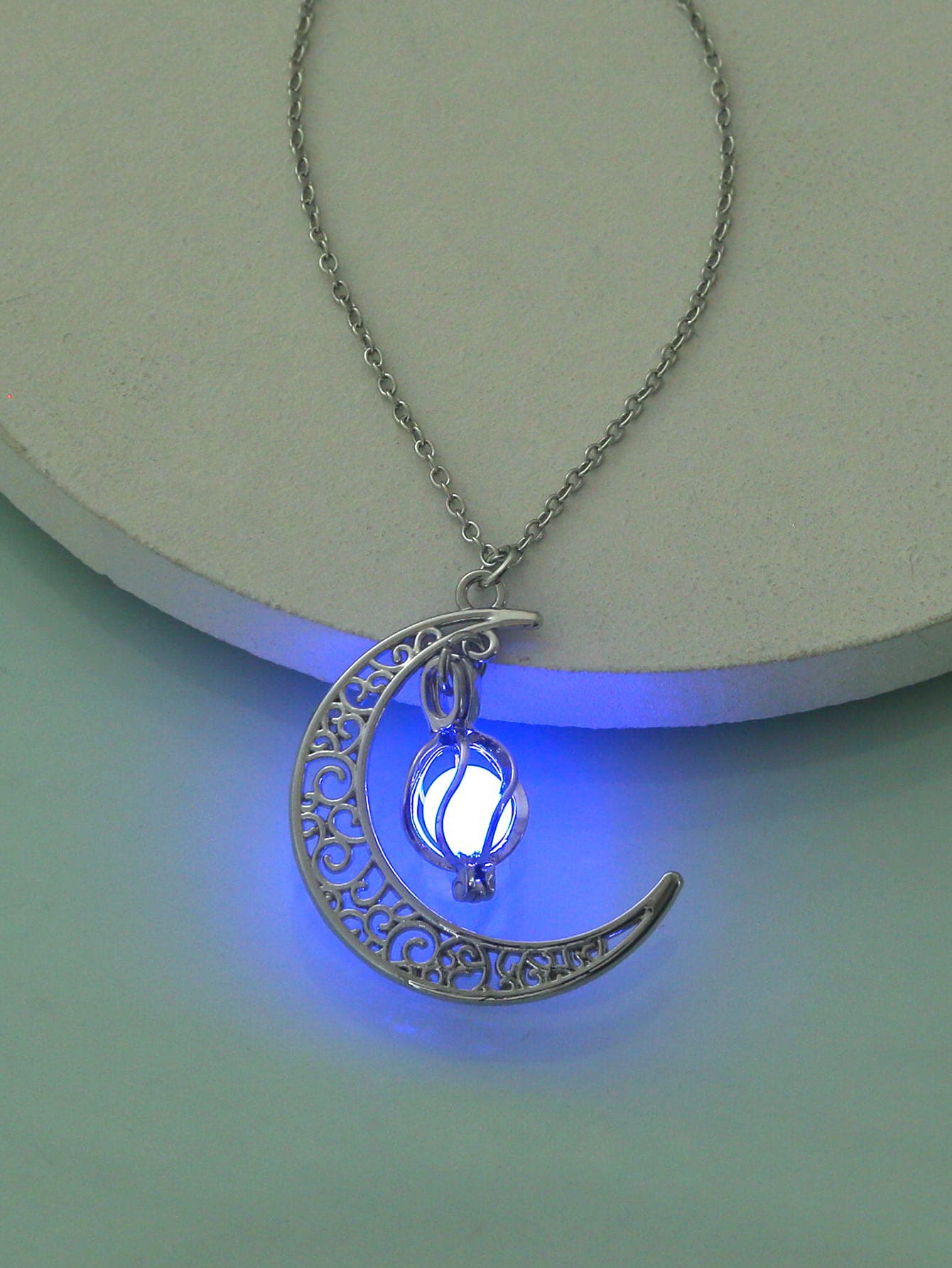 Vòng cổ mặt dây chuyền sáng tạo One Purple Night Luminous Moon & Cyclone - Bạc - Xem 1