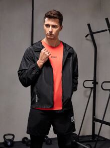 Manfinity Fitness Boyfriend Style Men Letter Graphic Zipper Hooded Sports Jacket Workout Tops - Black - View 4