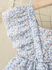 SHEIN 小女童小碎花荷葉邊連衣裙 - 彩色 - 查看 3