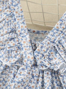 SHEIN 小女童小碎花荷葉邊連衣裙 - 彩色 - 查看 6