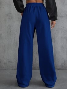 SHEIN EZwear 字母貼布細節斜插口袋衛褲 - 寶藍色 - 查看 2