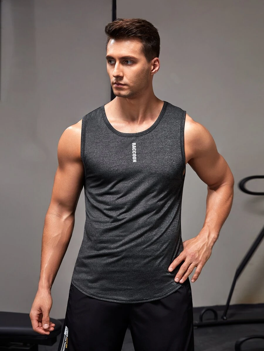 Manfinity Sport Corelite Boyfriend Style Men Letter Graphic Sports Tank Top Workout Tops Tank Top Pack Compression Shirt Men - Dark Grey - View 1