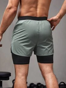 男友风 男士字母图案二合一运动短裤 带手机口袋 男士健身短裤 健身房锻炼短裤 跑步短裤 男士跑步短裤 - 彩色 - 查看 2