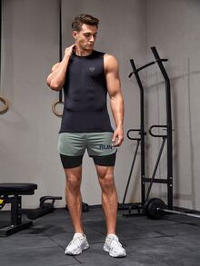 男友风 男士字母图案二合一运动短裤 带手机口袋 男士健身短裤 健身房锻炼短裤 跑步短裤 男士跑步短裤 - 彩色 - 查看 3