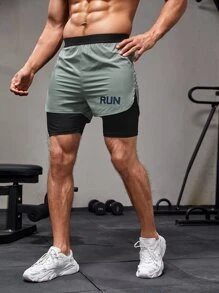 男友风 男士字母图案二合一运动短裤 带手机口袋 男士健身短裤 健身房锻炼短裤 跑步短裤 男士跑步短裤 - 彩色 - 查看 4