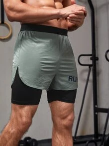 男友风 男士字母图案二合一运动短裤 带手机口袋 男士健身短裤 健身房锻炼短裤 跑步短裤 男士跑步短裤 - 彩色 - 查看 6