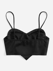 SHEIN ICON Áo bó hình trái tim viền bất đối xứng viền ngọc trai - màu đen - Xem 2