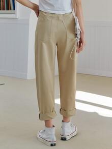 DAZY 高腰直筒褲 - 卡其色 - 查看 2