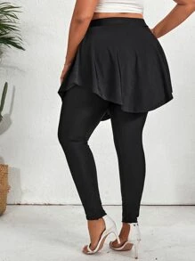 Mulvari Plus Peplum Waist 2 In 1 Leggings - Black - View 2
