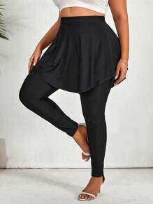 Mulvari Plus Peplum Waist 2 In 1 Leggings - Black - View 3