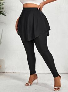 Mulvari Plus Peplum Waist 2 In 1 Leggings - Black - View 4