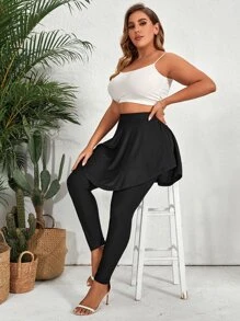 Mulvari Plus Peplum Waist 2 In 1 Leggings - Black - View 5