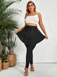 Mulvari Plus Peplum Waist 2 In 1 Leggings - Black - View 6