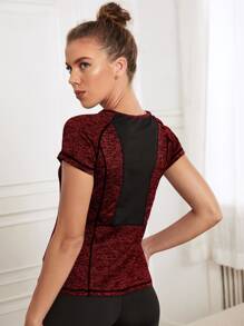Topstitching Round Neck Sports Tee - Maroon - View 1