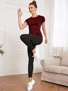 Topstitching Round Neck Sports Tee - Maroon - View 3