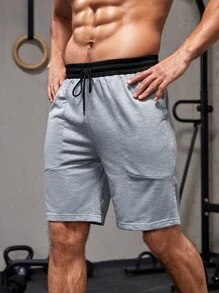 Boyfriend Style Men Marled Drawstring Waist Sports Shorts - Light Grey - View 1