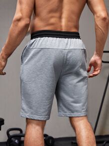 Boyfriend Style Men Marled Drawstring Waist Sports Shorts - Light Grey - View 2