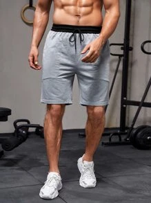 Boyfriend Style Men Marled Drawstring Waist Sports Shorts - Light Grey - View 3