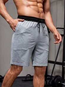 Boyfriend Style Men Marled Drawstring Waist Sports Shorts - Light Grey - View 4