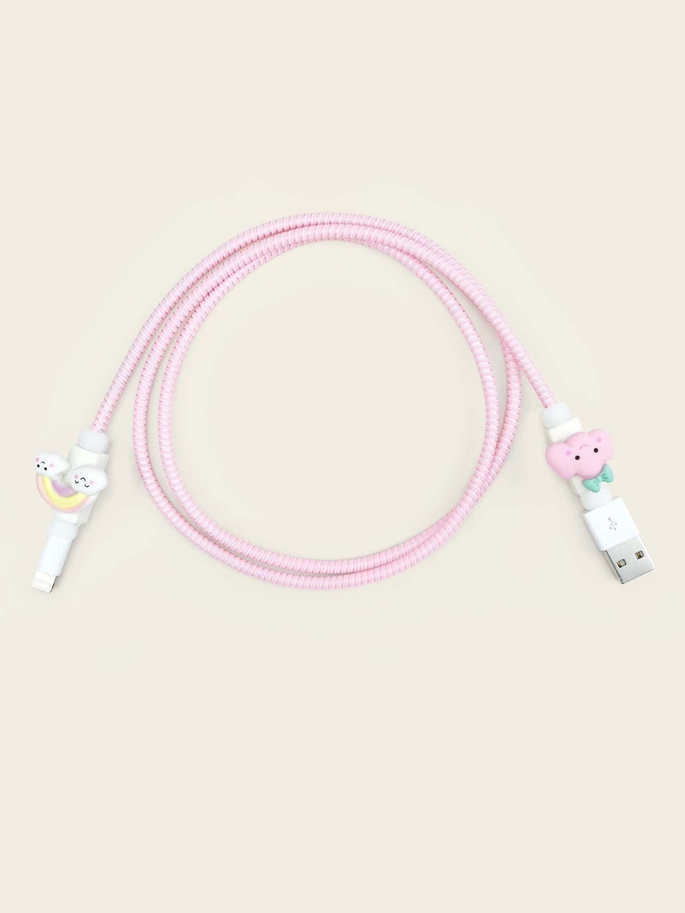 3入組卡通雲朵設計數據線圍裹保護裝置套裝 - 粉色 - 查看 1