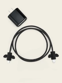 4pcs Cartoon Wing Design Data Cable Wrap Protector Set - Black - View 1