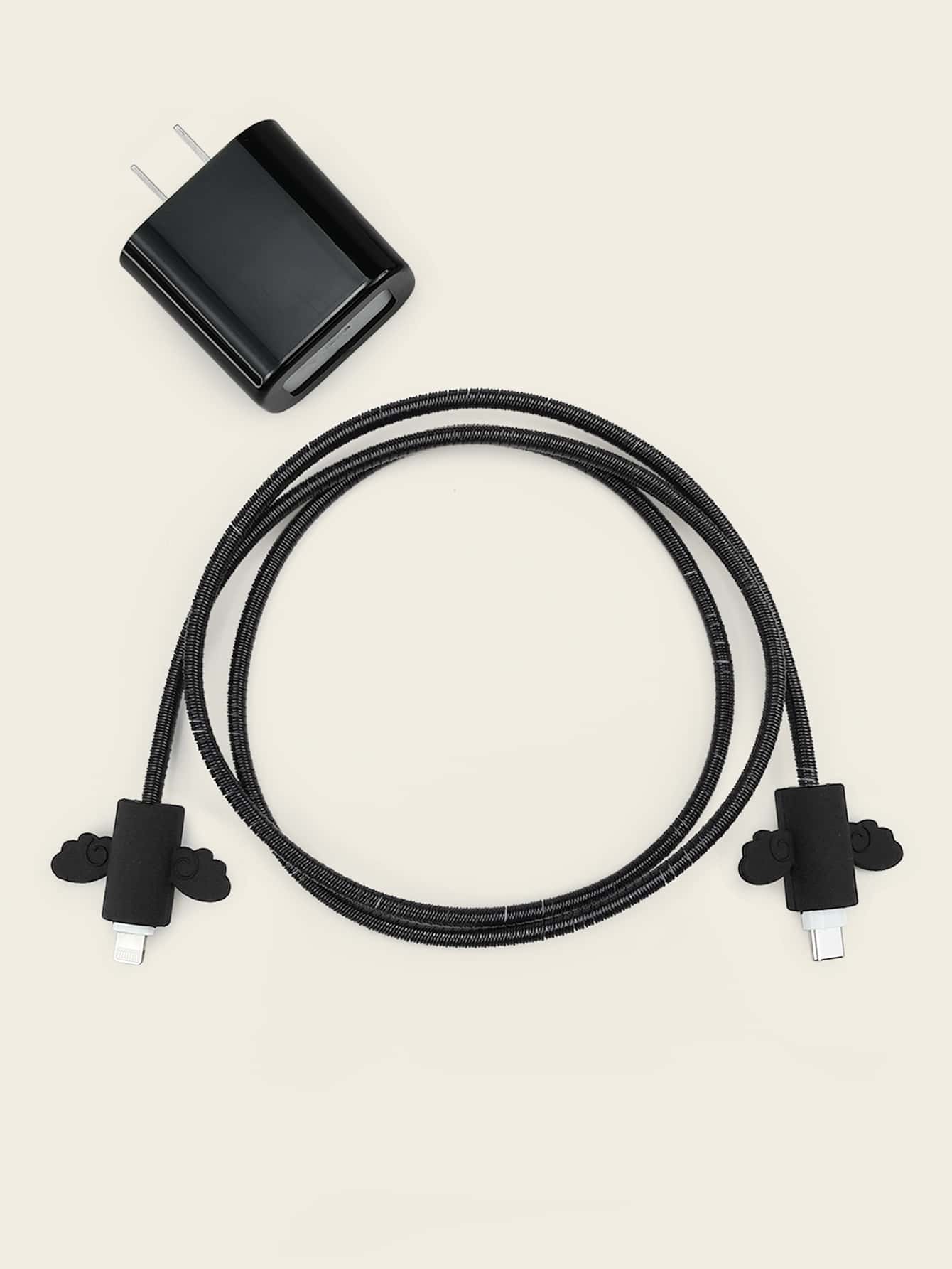 4pcs Cartoon Wing Design Data Cable Wrap Protector Set - Black - View 1