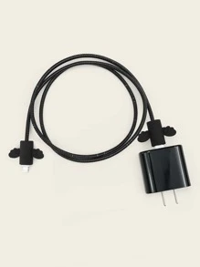 4pcs Cartoon Wing Design Data Cable Wrap Protector Set - Black - View 3