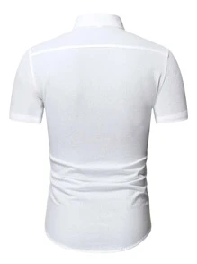 Manfinity Homme Camisa con botón de cuello alto - Blanco - Ver 2