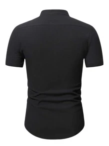 Manfinity Homme Men Mock Neck Button Up Shirt - Black - View 2
