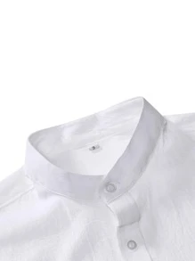 Manfinity Homme Camisa con botón de cuello alto - Blanco - Ver 5