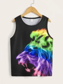 SHEIN Tanks Bé Trai Thú vật Ombre Giải trí - màu đen - Xem 3