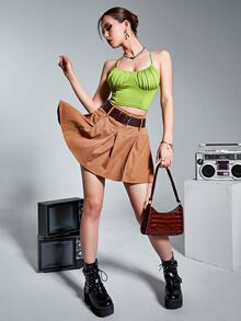 SHEIN ICON Top de tirantes corto unicolor con cordón