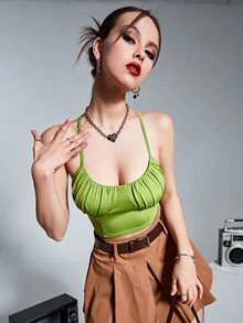 SHEIN ICON Top de tirantes corto unicolor con cordón