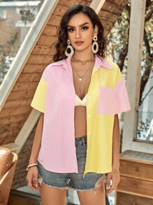 Colorblock & Striped Button Through Shirt - Multicolor - View 4