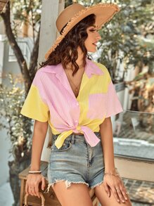 Colorblock & Striped Button Through Shirt - Multicolor - View 5