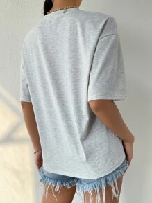 SHEIN Unity Slogan Graphic Drop Shoulder Tee Graphic Tees Women Tops - Light Grey - View 2