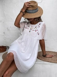 Đầm Nghề thêu Hoa Boho - trắng - Xem 1