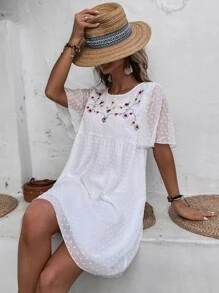 Đầm Nghề thêu Hoa Boho - trắng - Xem 3