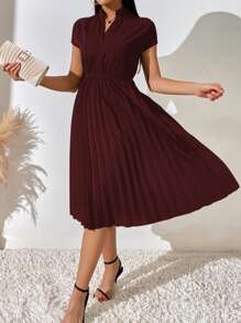 SHEIN Unity Đầm Xếp li màu trơn Giải trí - Màu Tím - Xem 3