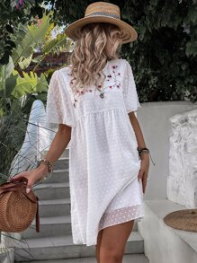 Đầm Nghề thêu Hoa Boho - trắng - Xem 4