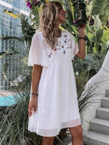 Đầm Nghề thêu Hoa Boho - trắng - Xem 5